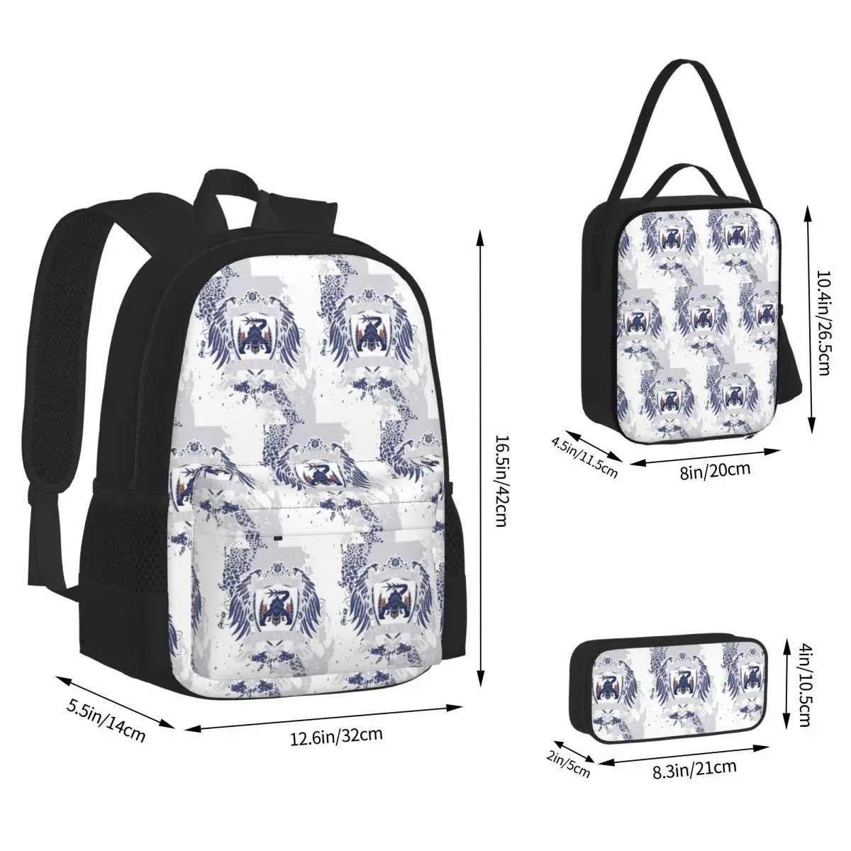 Game Monster Hunter World Nargacuga Crest Backpacks Boys Girls Bookbag School Bags Rucksack Lunch Bag Pen Bag Three-Piece Set