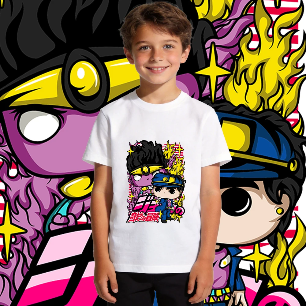 Jojo Funko Jotaro Anime Print Boys Girls Kids Cotton T Shirt Casual Summer Top Soft Breathable Daily Wear