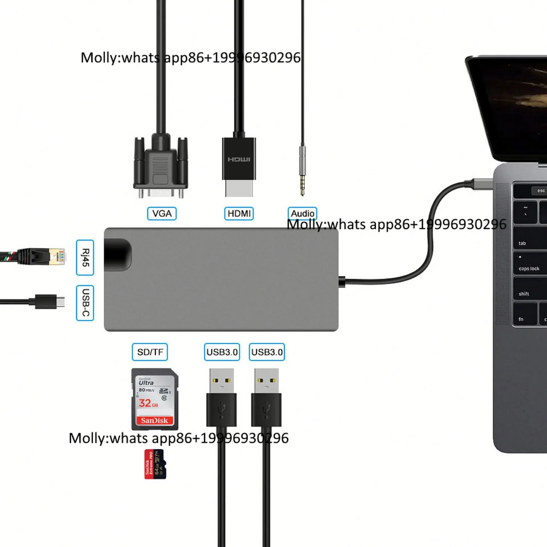 LKL USB C Hub Ethernet,9 in 1 USB Type C Hub  Multi-Port Converter Adapter