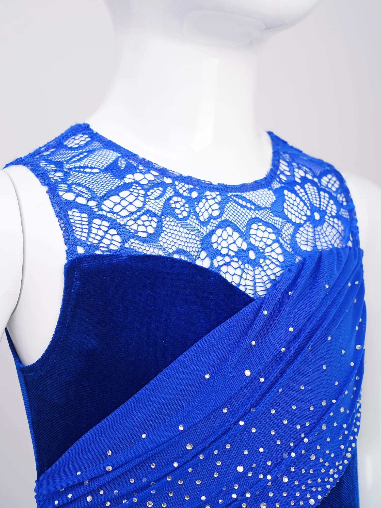 الفتيات الحديثة فستان رقص الباليه الغنائي الشكل التزلج الجمباز الإيقاعي أداء زي لامعة حجر الراين الدانتيل شبكة يوتار