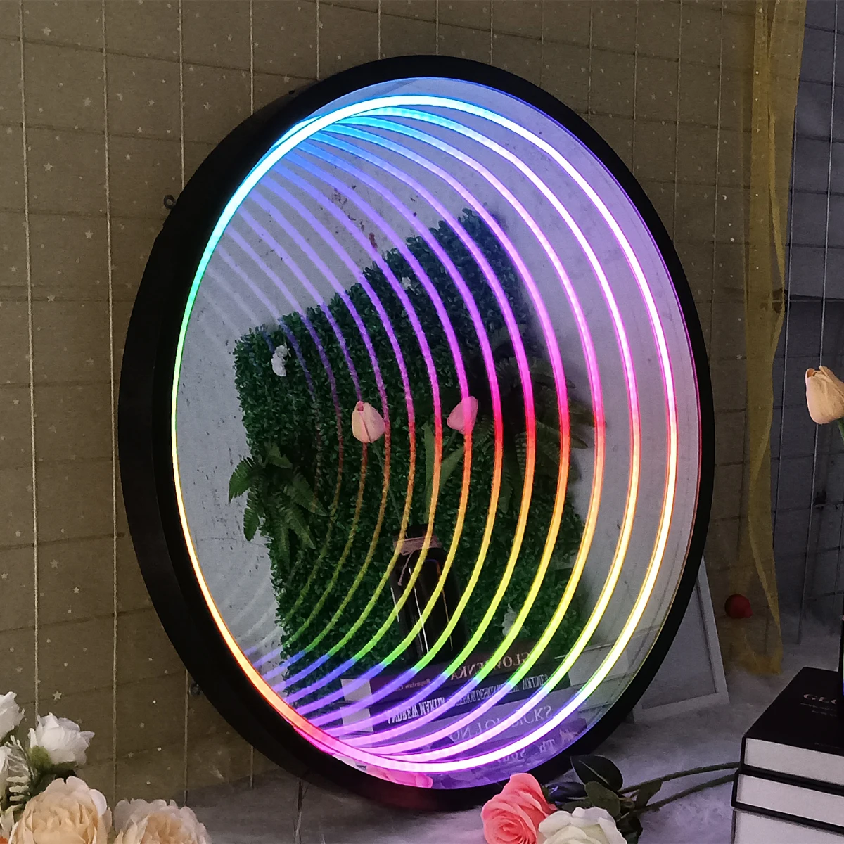 Custom Logo 3d sign LED Round mirror Infinite mirror acrylic neon light thousand layer abyssmirror decoration bedroom