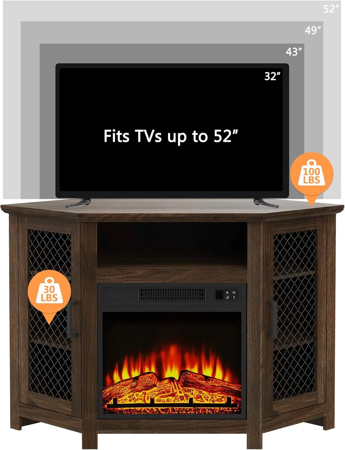 45" TV Stand w/ 18" Fireplace Insert, Electric Fireplace Entertainment Center w/ Adjustable Shelves, Modern TV Stand for Bedroom