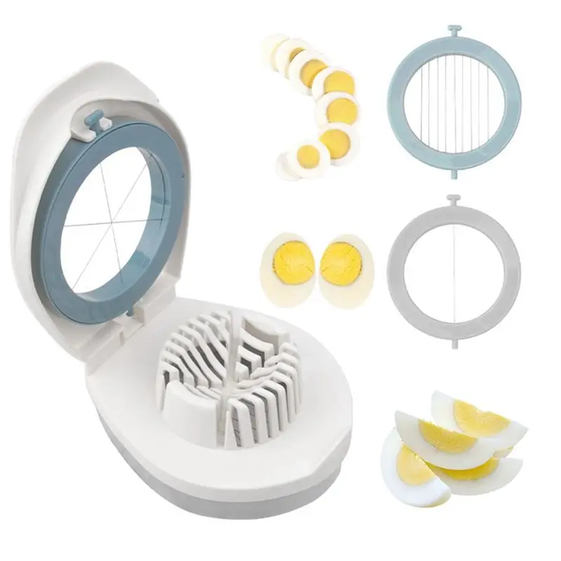 ABUN 3 in 1 Multifunctional Egg Slicer Egg Cutter Stainless Steel Blades with Storage Box for Egg Slicer Dark Blue