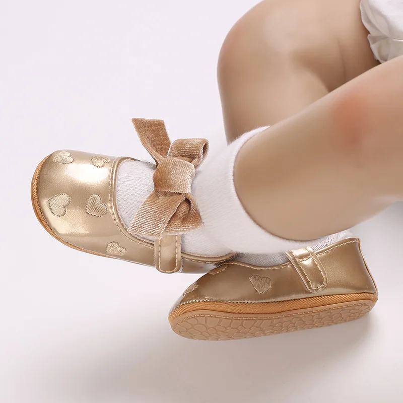 Scarpe da principessa per bambini 0-1 anni scarpe da passeggio per bambini carino fiocco PU fondo morbido antiscivolo scarpe da bambino traspiranti