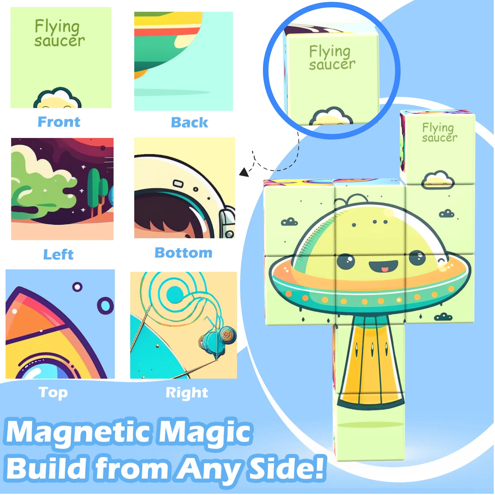 Magnetic Building Block Set - 9-Piece Children's Learning Toy  Suitable for 3-6 Year Olds Space-Themed Sorting and Stacking Puzz