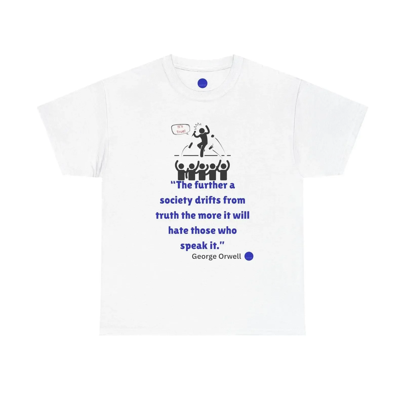T-shirt avec citation de George Orwell, motif bleu à pois, citation littéraire, vêtement de protestation, image 1 sur 2, vintage, délavé, extensible, confortable, homme