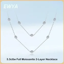 EWYA Luxury D Color Full 3/3.5mm Round Bubble Moissanite Diamond Tennis Necklace for Women Party S925 Silver 2-Layer Neck Chain