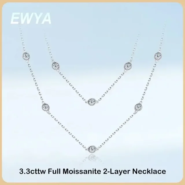 EWYA Luxury D Color Full 3/3.5mm Round Bubble Moissanite Diamond Tennis Naszyjnik dla kobiet Party S925 Silver 2-Layer Neck Chain