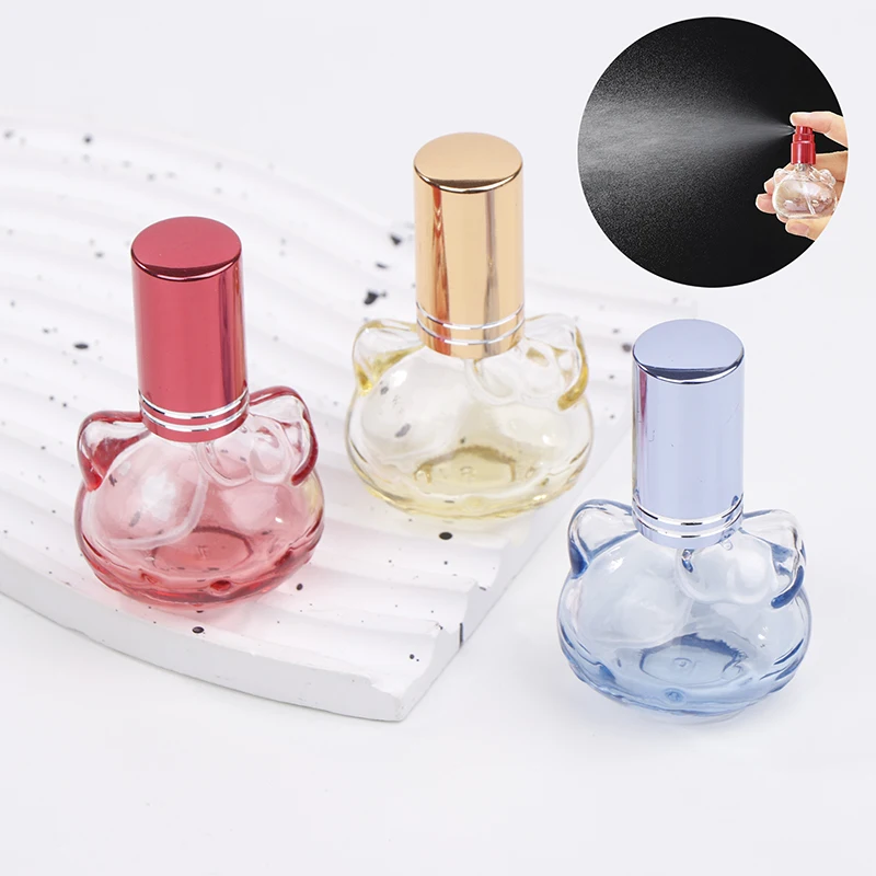 10ml Cute HelloKitty Perfume Bottle Colored Glass Spray Bottle Portable Essential Oil Sample Dispenser Refillable Empty Bottle