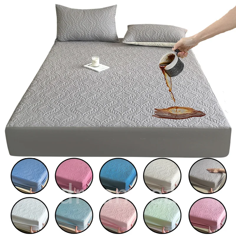 

Embossed Waterproof Fitted Sheet Quilted Mattress Protector Anti-Mite Breathable Bed Linen Durable Mattress Cover 140/160/200