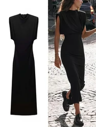 ZABA Donne Temperamento Sexy Wrap Hip Dress Spalla Moda Elegante Slim Abito lungo senza maniche Streetwear Abiti da festa