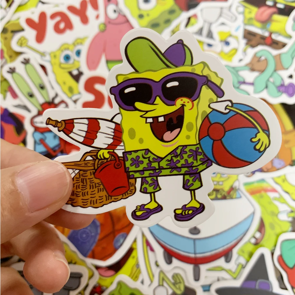 50pcs Anime SpongeBob Stickers Cartoon Kawaii Laptop Phone Guitar Skateboard Decoration Graffiti Sticker Kids Book Gift Toy