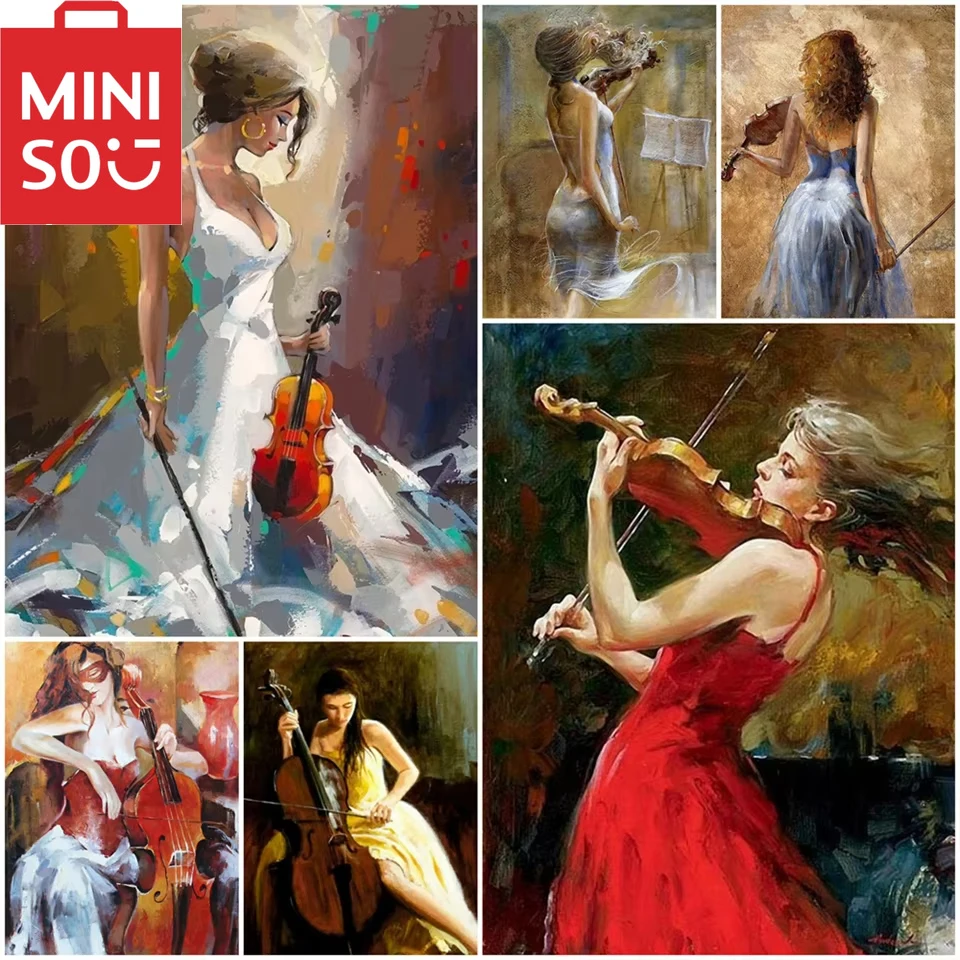 Oil Painting By Number Girl Playing the Violin Home Decoration Painting Wall Bedroom Room Decor Gift framelesselss