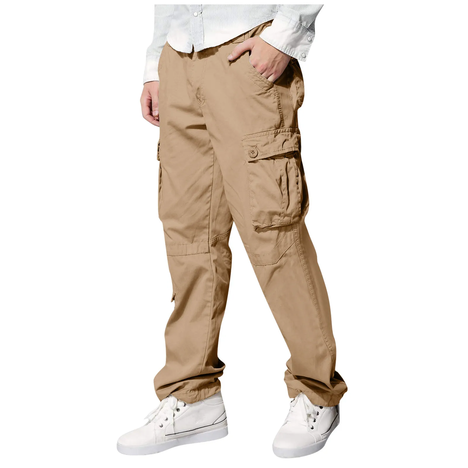 Oversize Overalls Mens Drawstring Multi Pocket Fashion Male Casual Cotton Loose Trousers Simple Solid Cargo Pants Pantalones