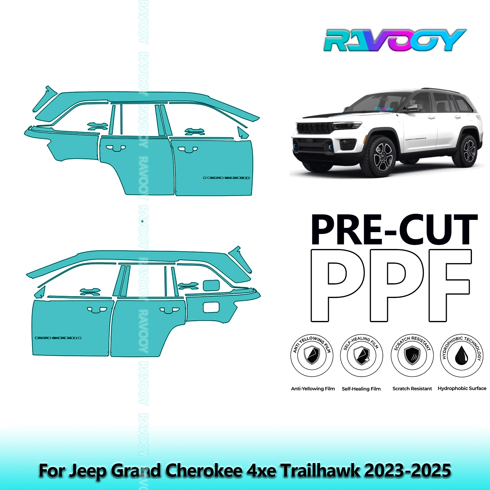 

For Jeep Grand Cherokee 4xe Trailhawk 2023-2025 8.5mil Pre-Cut PPF Door & A/B Pillar Kit TPU Paint Protection Film Set