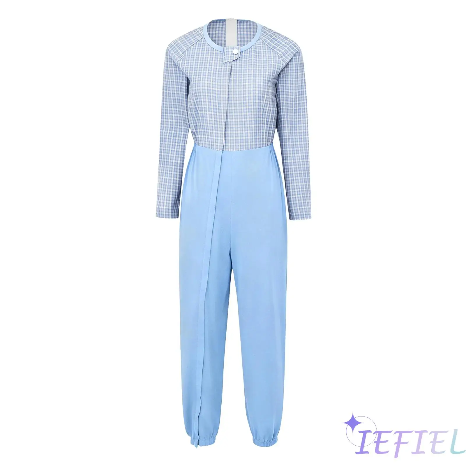 Alzheimer Care Jumpsuit for Women Front Full Invisible Zipper Back Zip Long Sleeve Plaid Bodysuit for Elderly Special Needs