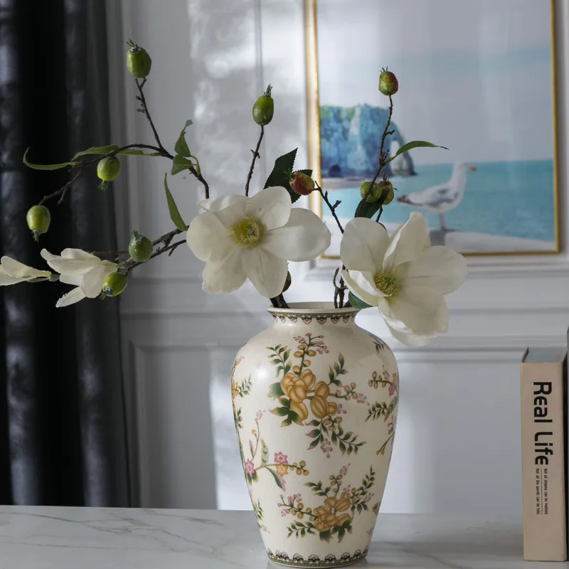New Chinese-style vintage ceramic vase craft gift, creative American country-style floral and bird decoration, flower pot, livin