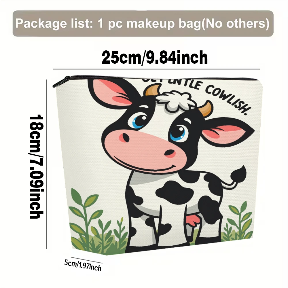 Cute Cow With Green Leaves Makeup Bags for Girls Cosmetic Pouch Toiletry Bag Pencil Case Travel Storage