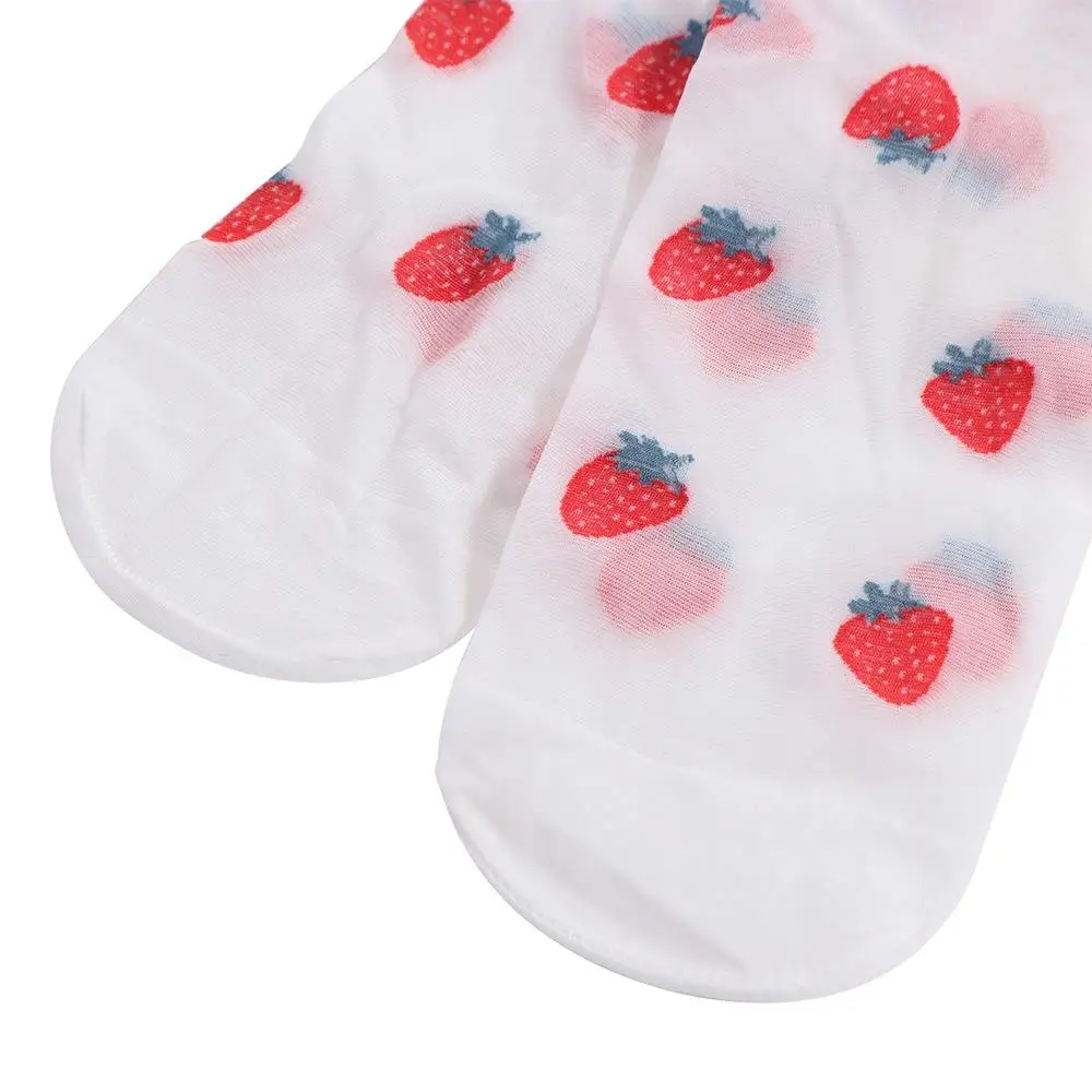 Peach Strawberry Glass Silk Ruffle Socks Avocado Ultra Thin Transparent Flower Ruffle Socks Hosiery Korean