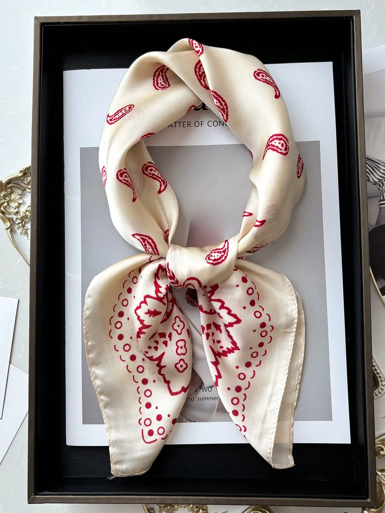 

1pc Faux Silk Paisley Print 70cm Small Square Scarf,Versatile Waist Tie, Hair Accessory, Headband, Stylish Neckerchief For Dress