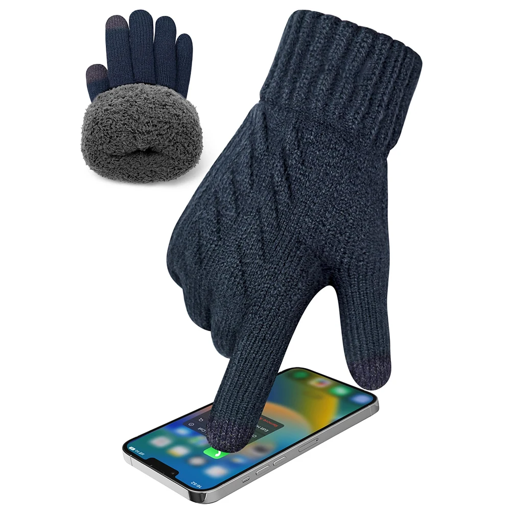 Gants en tricot doublés avec écran tactile pour hommes et femmes, mitaines isolées, garde les mains au chaud, temps froid, sourire, hiver