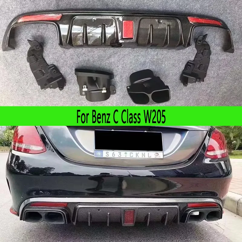 

Для Mercedes Benz C Class W205 C43 C63 4-дверный задний бампер из углеродного волокна, диффузор, задние сплиттеры, спойлер, задняя губа, автозапчасти