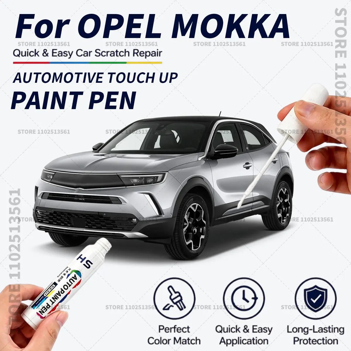 For OPEL MOKKA Black White Green Quick Dry Car Touch Up Paint Pen Auto Scratch Repair Brush for Paint Chips Scratches and Scuffs