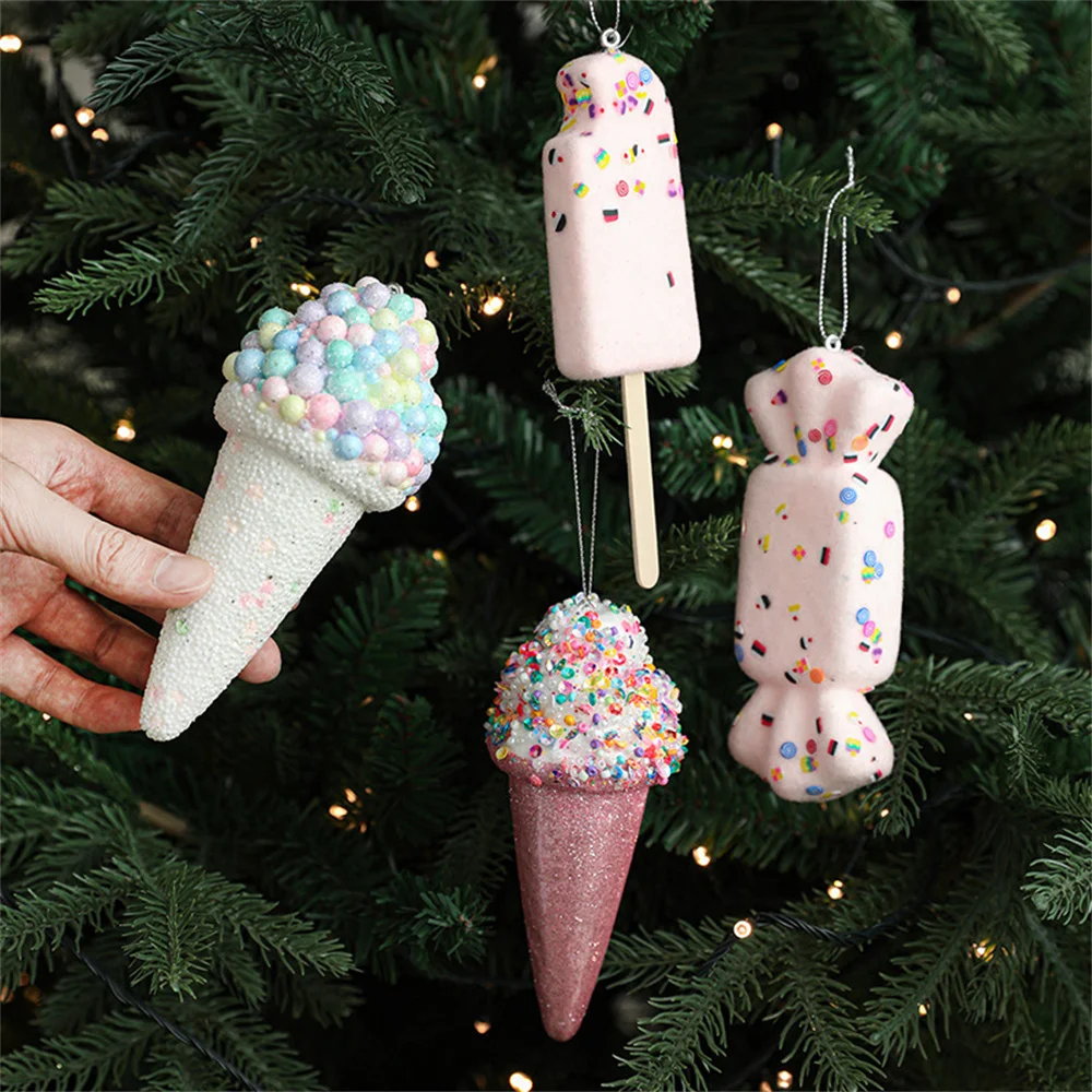 Christmas Creative Decoration Lollipop Ice Cream Cone Pendant Xmas Tree Ball Hanging Ornament Home New Year Navidad Decor Gift