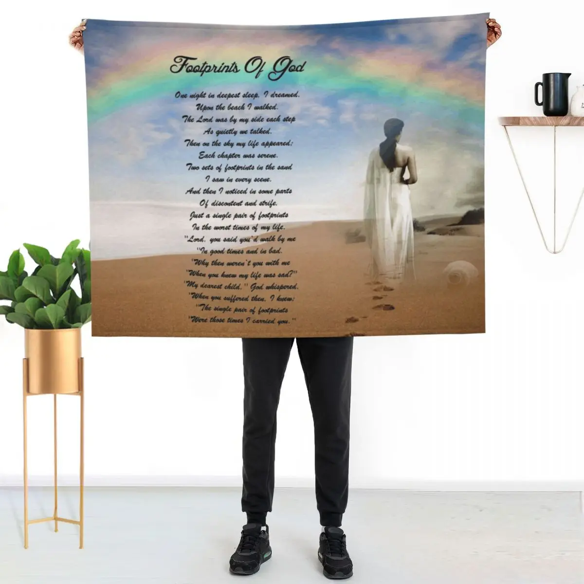 Footprints of God Beach Scene Throw Blanket Elegant Warm Throw Blanket for Hotel Home