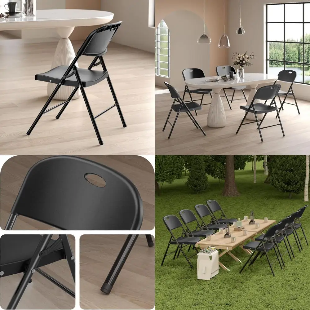 

Sturdy Plastic Folding Chairs with Steel Frame for Indoor/Outdoor Use - 4 Pack (Black)
