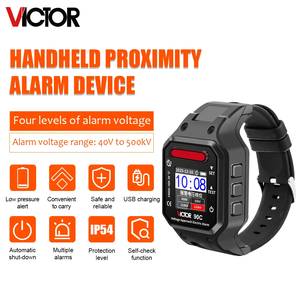 Victor Professional Auto Detection Wrist High/Low Voltage Proximity Alarm Test Electric Bracelet Tool Test Voltage Alarm Watch