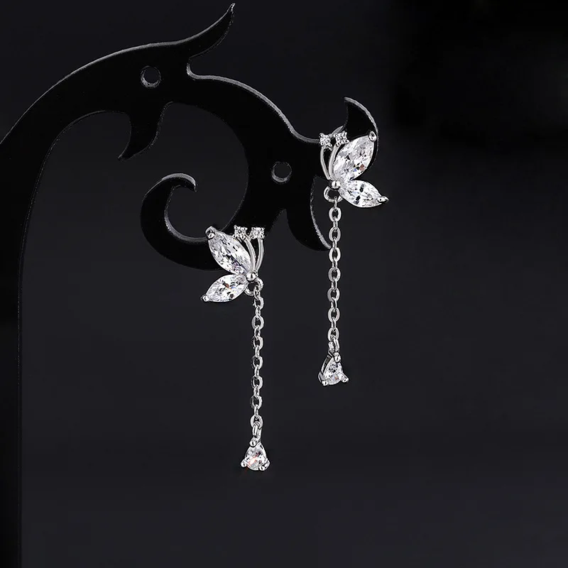 Fashion Sweet Butterfly Long Tassel Drop Earrings For Women Simple Water Drop Pendant Ear Piercing Party Jewelry Accessories