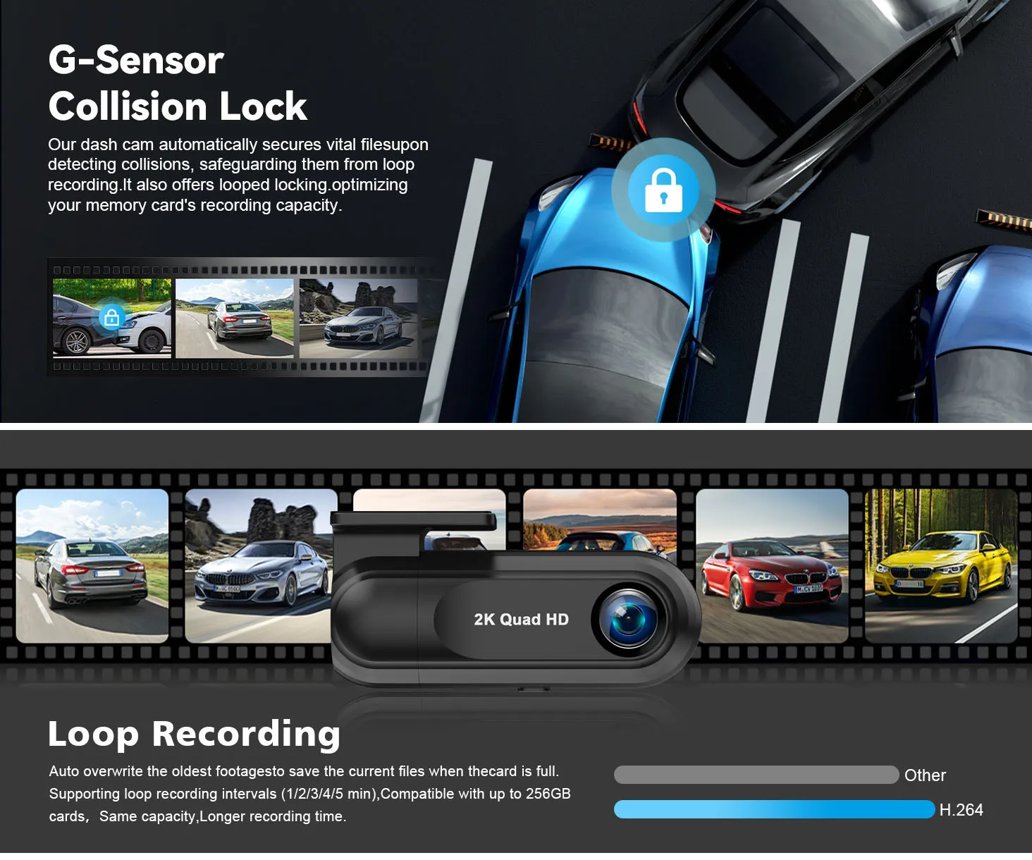 Mini 2K Dashcam WiFi Auto-DVR-Kamera Dashcam unterstützt GPS, Loop-Aufnahme, Nachtsicht, G-Sensor, Parküberwachung, Fahrtenschreiber – Detail 5