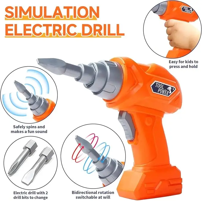 41-delige set met elektrische boormachine Kinderen Reparatie Tool Kit Box Schroefhamer Speelhuis Puzzel Educatief speelgoed voor jongens Meisjes
