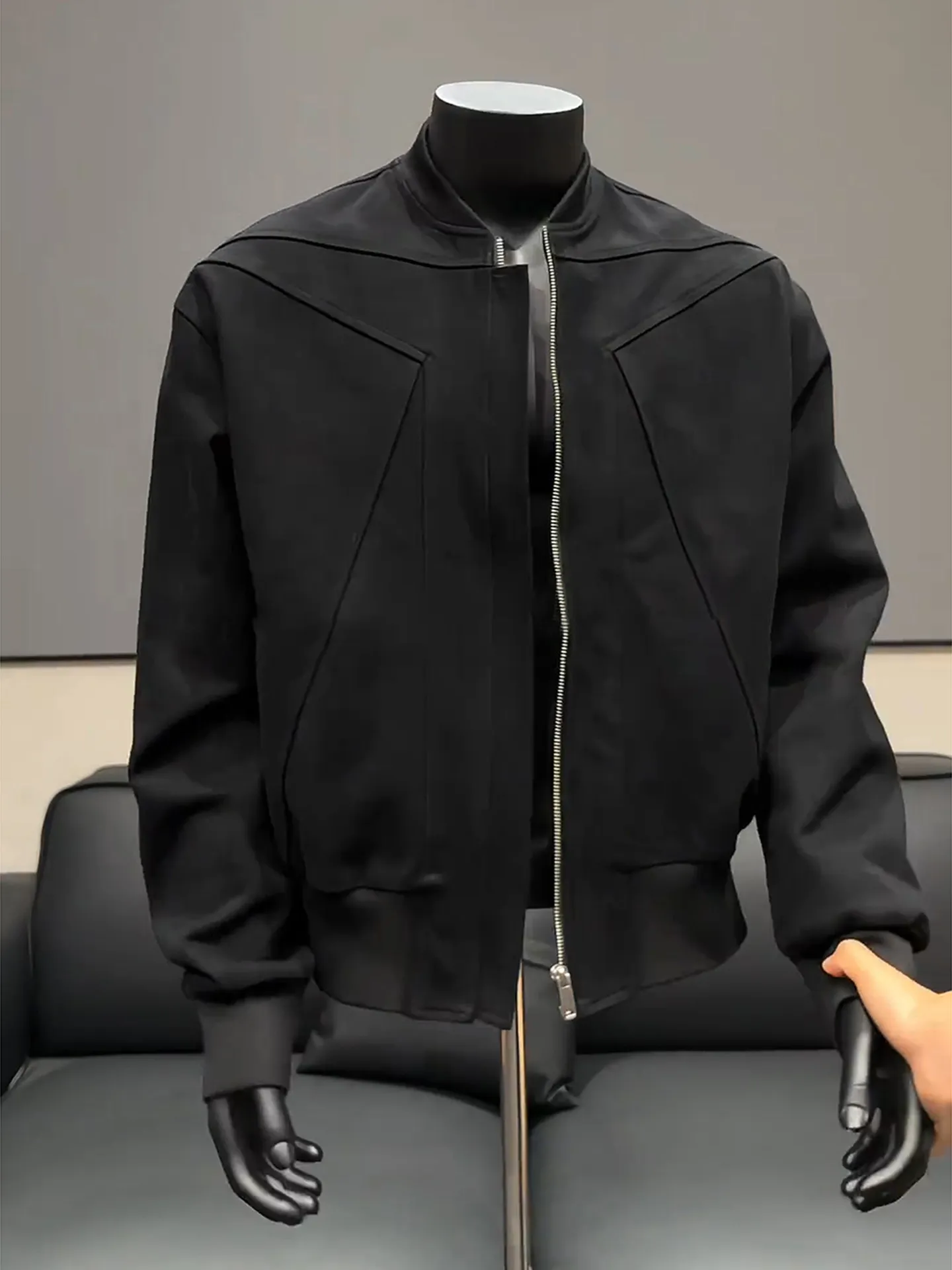 Short Men's Jacket American Deconstructed Black Outer Red Inner Flight Jacket Cleanfit Outerwear Short Baseball Style Workwear
