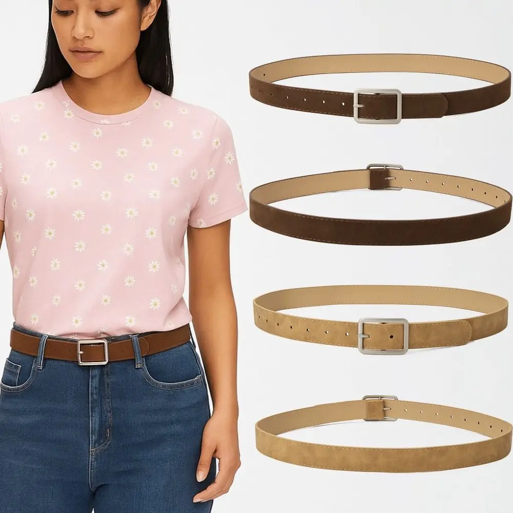 

Trendy Pin Buckle Suede Leather Belt Luxury Design Casual Business Waist Belt Retro Waistband For Women
