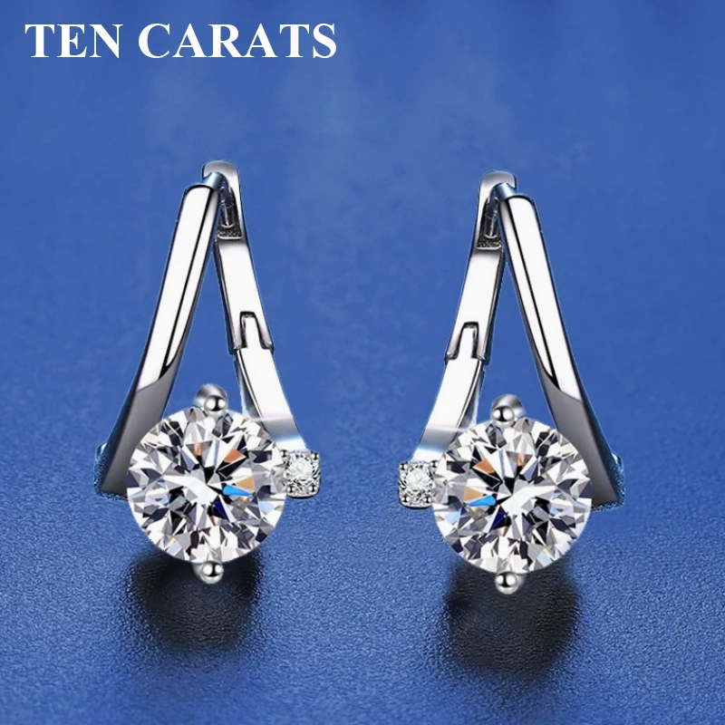 

TEN CARATS 925 Sterling Silver Moissanite Earrings for Women, Sparkling Round Stud, Elegant Luxury Jewelry Gift for Anniversary,