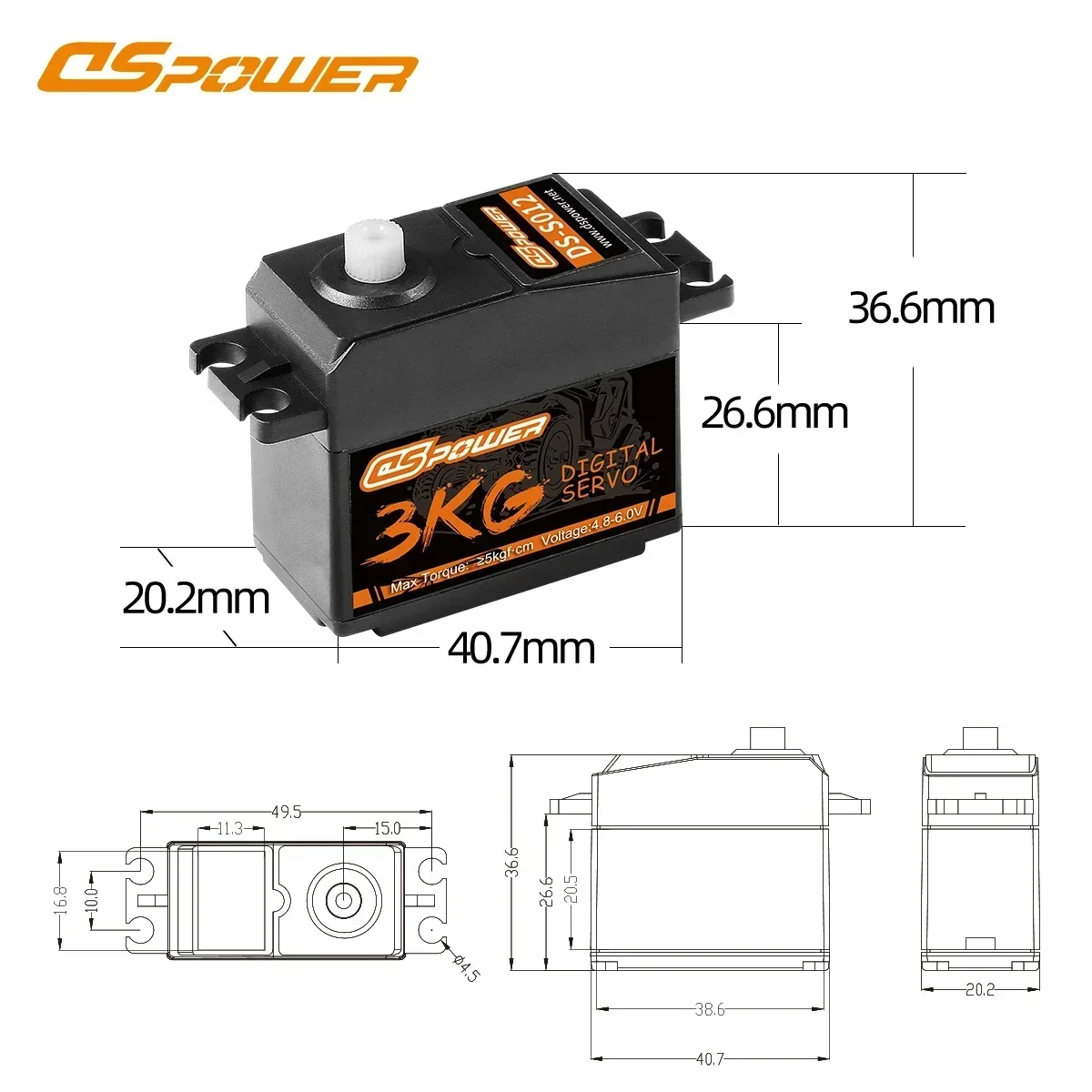 DSpower 3 kg Kunststoffgetriebe, wasserdicht, digital, Micro-Servo, 5 kg Drehmoment, für RC-Auto, Flugzeug, Drohne, Hubschrauber, Boot, Roboter, Wltoys, HSP, Axial