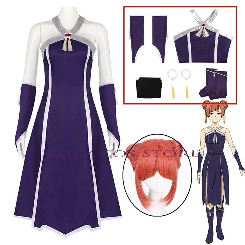 

Raoffh Cosplay Anime Frieren Beyond Journey's End Costume Purple Dress Raoffh Wig Purim Event Party Role Play Outfit for Woman
