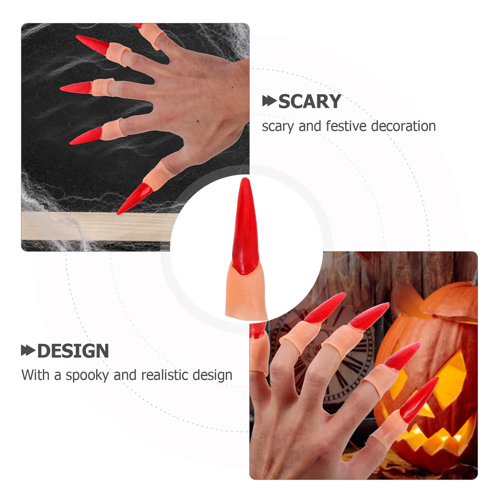 20 pçs dedos falsos prego zumbi plástico bruxas garras halloween cosplay adereços trajes assustadores acessórios cor vermelha