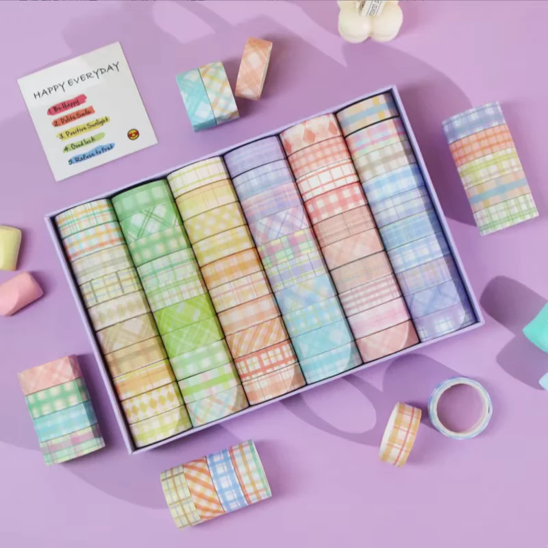 Fresh Ins Salt Tone Grid Washi Tape Pack 60 Rolls, Decorative Adhesive Masking Tape, Multi Grid Pattern Journal Tape for Scrapbo