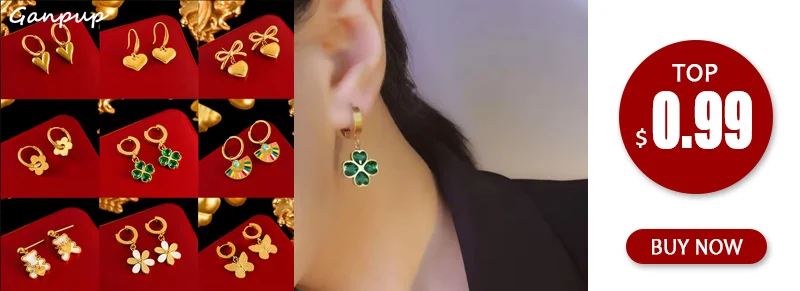 GANPUP 316L Edelstahl Metall Blumen Blätter Tropfen Ohrringe Für Frauen 18K Gold Überzogene Tägliche Wasserdichte Schmuck Zubehör – Detail 1