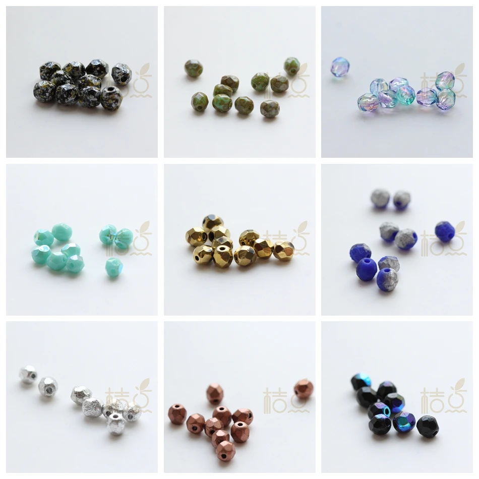 10 Pieces Czech Aged Fire Polished Glass Faceted Round Beads - Varies Colors - 4mm (BONMIXIJ-1)