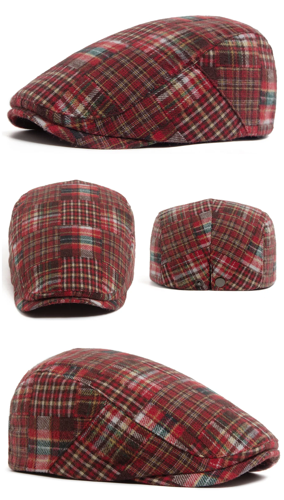Neue Y2K Patchwork-Baskenmütze mit großem Karomuster, lässige Retro-Flatcap für Damen und Herren, modische Vintage-Hip-Hop-Newsboy-Mütze für Frühling und Herbst, Unisex – Detail 7