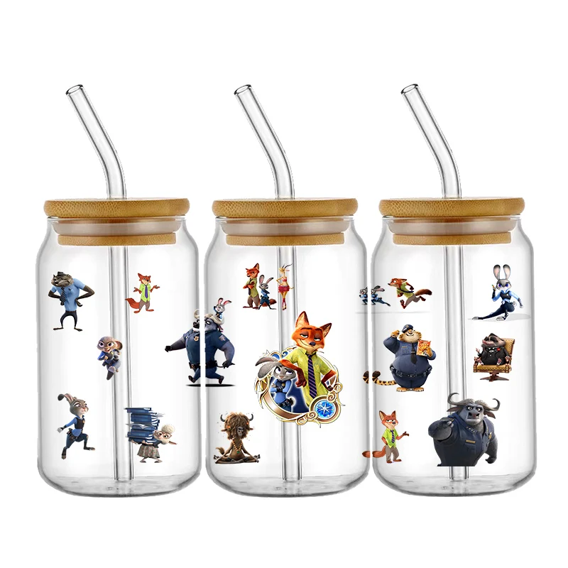 ملصق نقل زوتوبيا ديزني ، نمط كرتون ، أوف ، دي تي في ، مقاوم للماء ، ملصقات نقل لكأس زجاجي 16 أونصة ، ملصقات لف #6