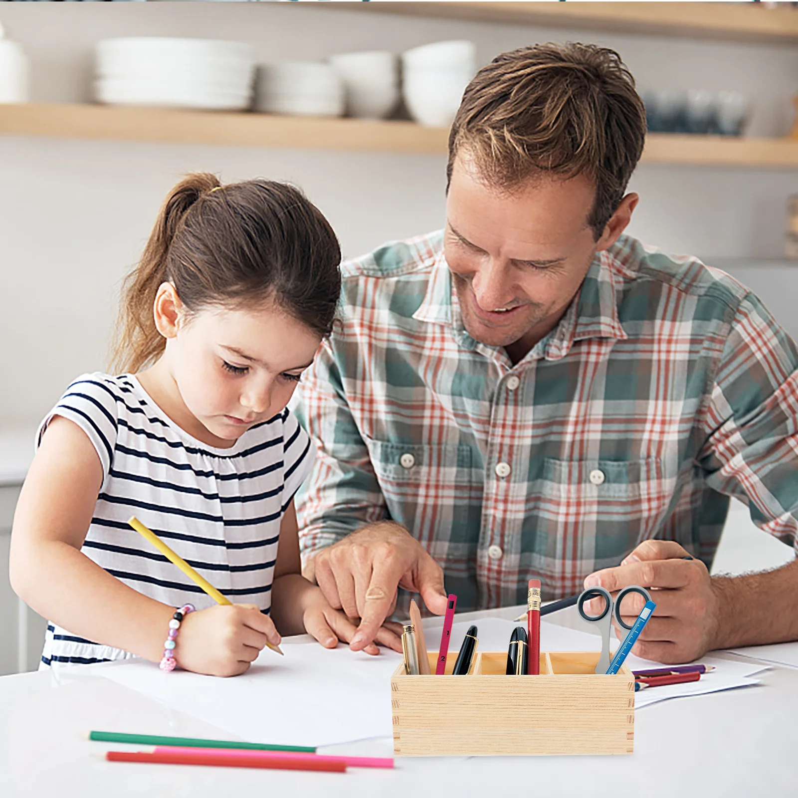 

Pine Wood Pen Holder Desktop Organizer Makeup Brush Holder Large Capacity Storage Box Pen Cup for Office Home