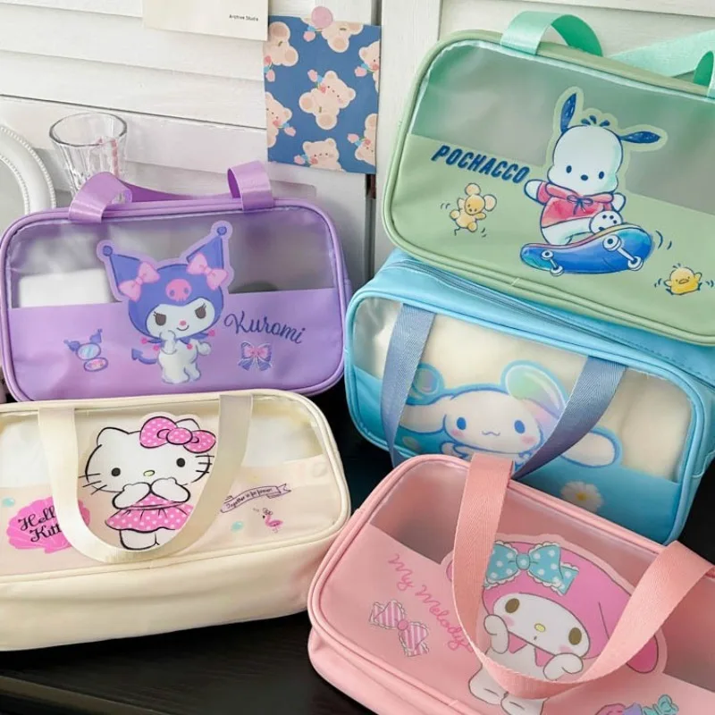 

Cute Hello Kitty Makeup Bag Transparent Portable Handheld Small Bag Cute Kouromi Large Capacity Waterproof Swimming Bag