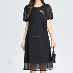 New Chinese-style National Women Qipao Fashion Retro Patchwork Cheongsam Dress Daily Buckle Loose A-line Dress