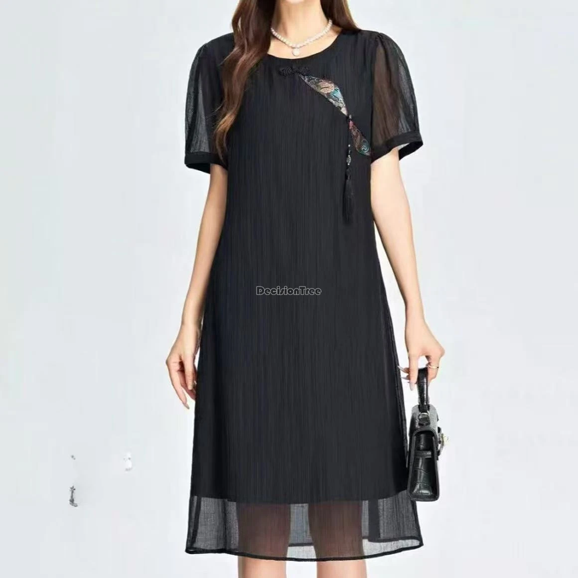 New Chinese-style National Women Qipao Fashion Retro Patchwork Cheongsam Dress Daily Buckle Loose A-line Dress