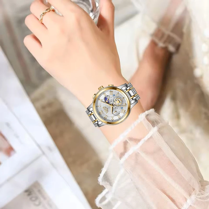 LIGE New Waterproof Women's Quartz Wristwatches Fashion Outdoor Sports Bracelet Watch Women Luxury Moon Phase Date Chronograph